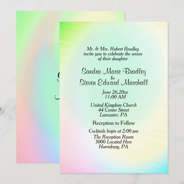 Pastel Rainbow Wedding Invitation with Reception (Front/Back)