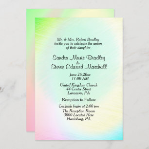 Pastel Rainbow Wedding Invitation with Reception