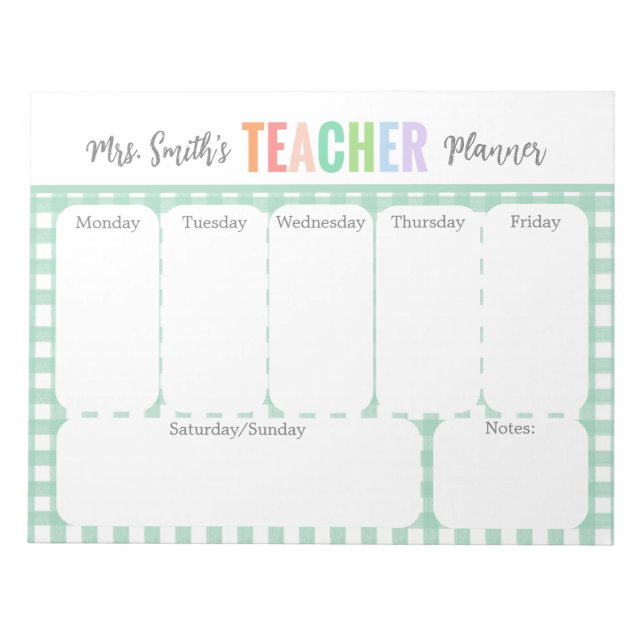 Pastel Rainbow Weekly Teacher Planner Notepad (Front)