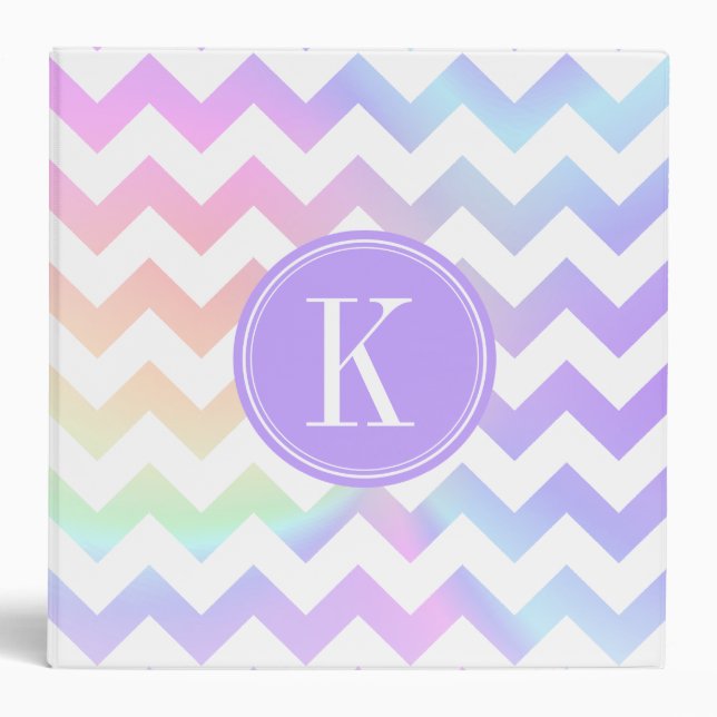 Pastel Rainbow White Chevron Custom Monogram Binder (Front)