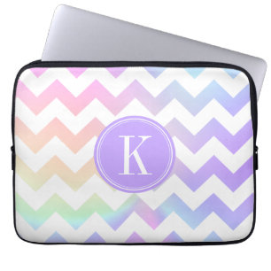 Pastel Rainbow White Chevron Custom Monogram Laptop Sleeve