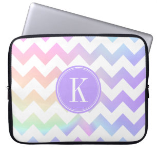 Pastel Rainbow White Chevron Custom Monogram Laptop Sleeve