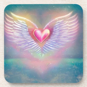 Pastel Rainbow Winged Heart Coaster