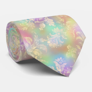 Pastel Rainbow  with Gold Flourish Neck Tie
