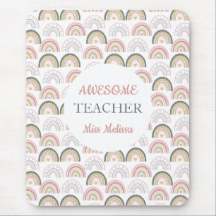 Pastel Rainbow With Heart Pattern Awesome Teacher Mouse Pad
