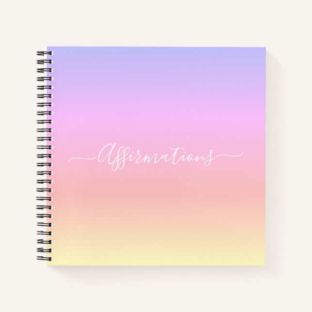 Pastel Rainbow with White Typography Affirmations  Notebook (Front)