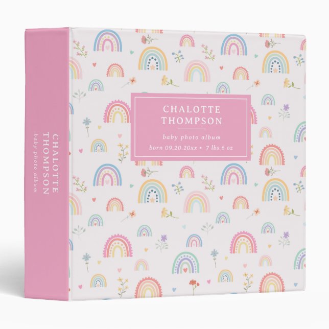 Pastel Rainbows Girly Wildflowers & Hearts Binder (Front/Spine)
