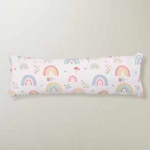 Pastel Rainbows Girly Wildflowers & Hearts Body Pillow