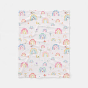 Pastel Rainbows Girly Wildflowers & Hearts Fleece Blanket