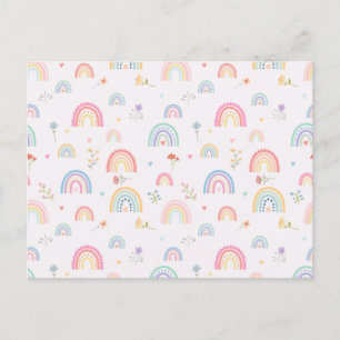 Pastel Rainbows Girly Wildflowers & Hearts Holiday Postcard