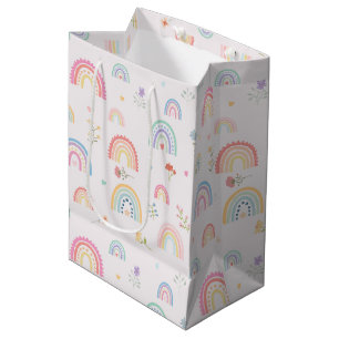 Pastel Rainbows Girly Wildflowers & Hearts Medium Gift Bag