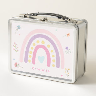 Pastel Rainbows Girly Wildflowers & Hearts Metal Lunch Box