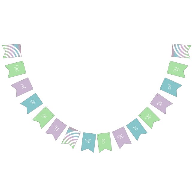 Pastel Rainbows Happy Birthday Bunting Flags (All)