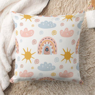 Pastel Rainbows & Sunburst Swirls Pattern Throw Pillow