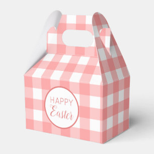 Pastel Raspberry Red Happy Easter Plaid Pattern Favor Box