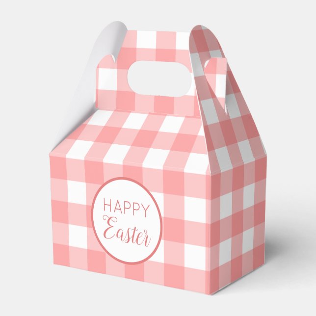 Pastel Raspberry Red Happy Easter Plaid Pattern Favor Box (Front Side)