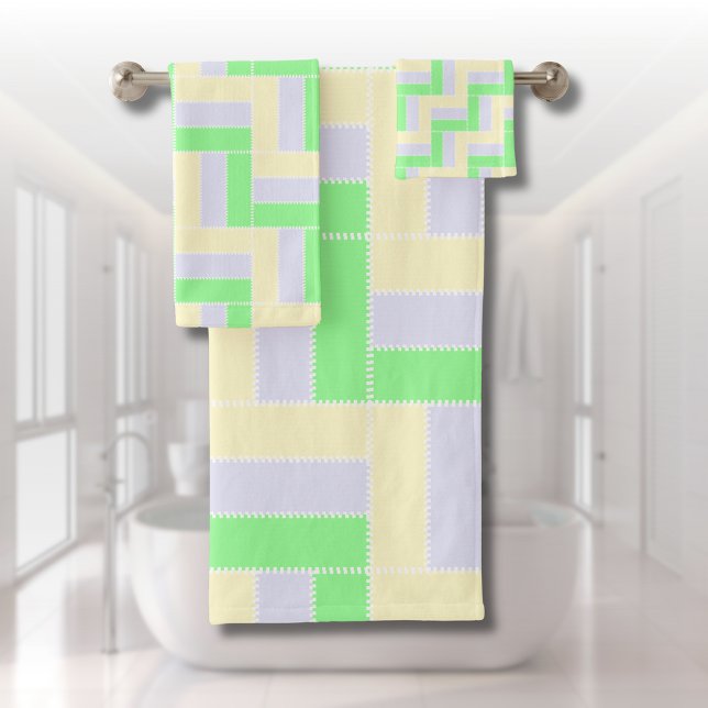 Pastel Rectangles Pattern White Dashed Lines Bath Towel Set (Creator Uploaded)