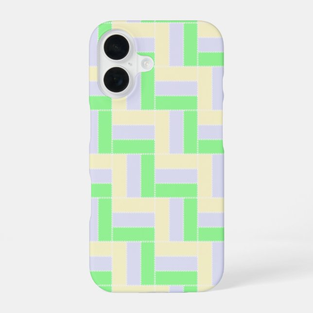 Pastel Rectangles Pattern White Dashed Lines iPhone 16 Case (Back)