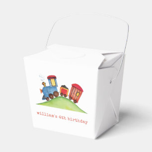 Pastel Red & Blue Train Birthday Party Favor Box