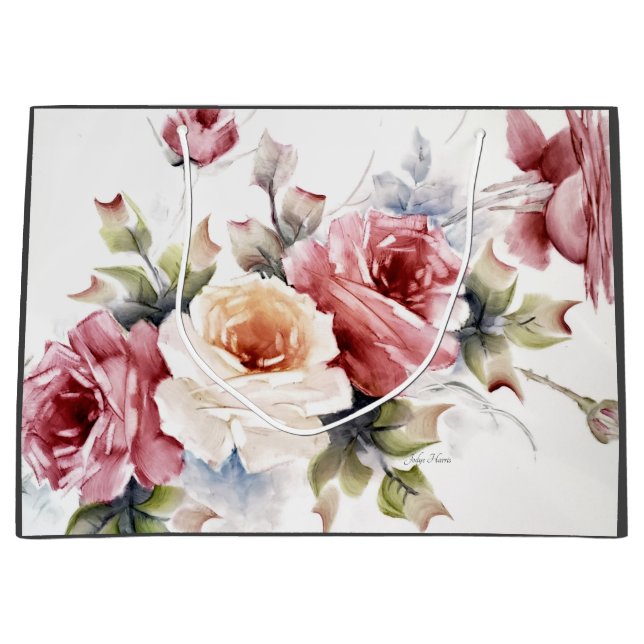 Pastel Red & Cream Roses Gift Bag (Front)