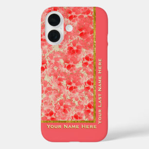 Pastel Red Flower Blossoms on Cream - Personalized iPhone 16 Case