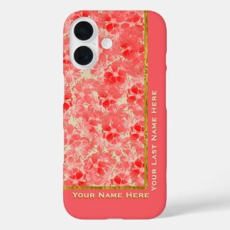 Pastel Red Flower Blossoms on Cream - Personalized iPhone 16 Case