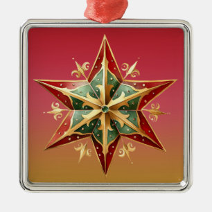 PASTEL RED GREEN GOLD POINTED CHRISTMAS STAR METAL ORNAMENT