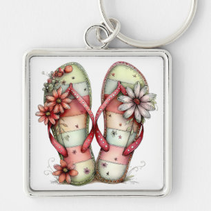 PASTEL RED & GREEN SUMMER FLIP FLOPS KEYCHAIN