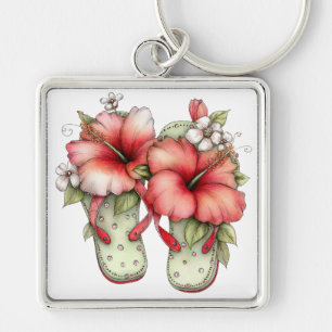 PASTEL RED & GREEN SUMMER FLIP FLOPS KEYCHAIN