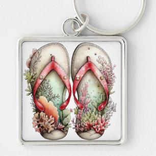 PASTEL RED & GREEN SUMMER FLIP FLOPS KEYCHAIN