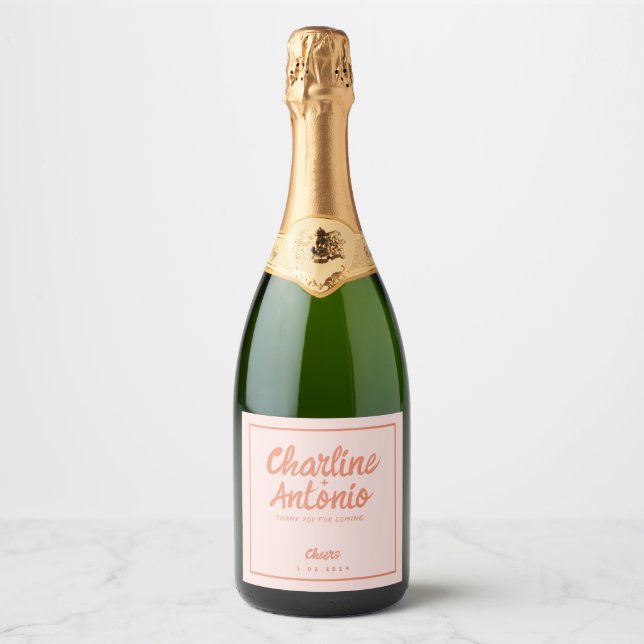 Pastel Red pink Handwriting Retro Wedding   Sparkling Wine Label (Front)