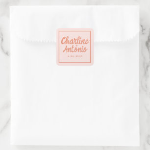 Pastel Red pink Handwriting Retro Wedding  Square Sticker