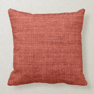 Pastel Red Rustic Burlap Linen Throw Pillow