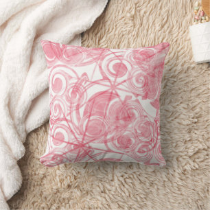 Pastel Red Spirals and Stars Geometric Abstract Throw Pillow