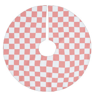 Pastel Red White Chequered Chequerboard Vintage Brushed Polyester Tree Skirt