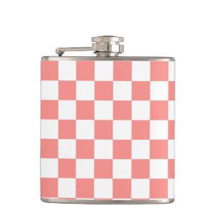 Pastel Red White Chequered Chequerboard Vintage Hip Flask