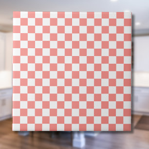 Pastel Red White Chequered Chequerboard Vintage Tile