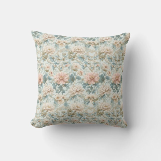 Pastel Regency English Garden Florals Throw Pillow (Front)