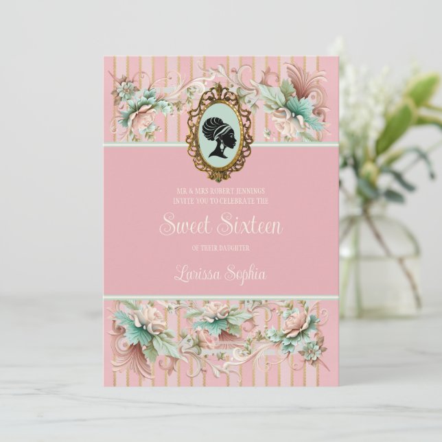 Pastel Regency Era Sweet sixteen Invitation (Debout devant)
