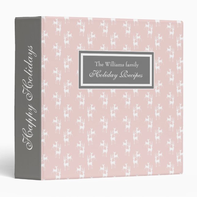 Pastel reindeer holiday monogram Recipe Binder (Front/Spine)