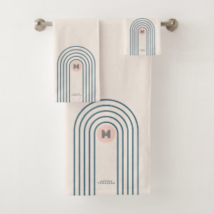 Pastel Retro Abstract Geometric Lines Arches  Bath Towel Set
