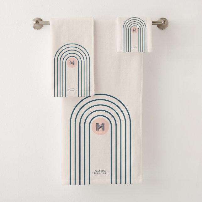 Pastel Retro Abstract Geometric Lines Arches  Bath Towel Set (Insitu)