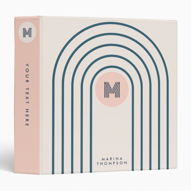 Pastel Retro Abstract Geometric Lines Arches  Binder (Front/Spine)