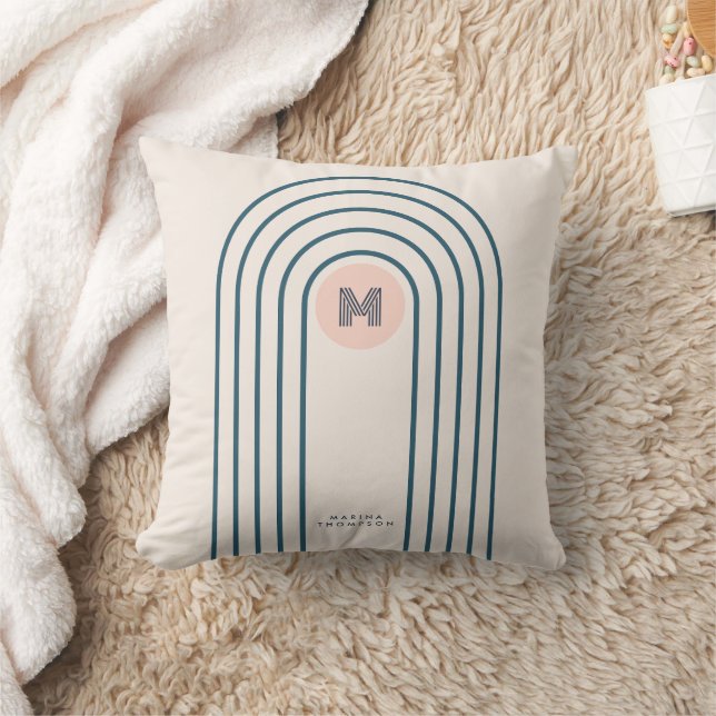 Pastel Retro Abstract Geometric Lines Arches  Throw Pillow (Blanket)
