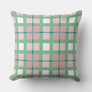 Pastel retro adorable pattern of tartan green pink throw pillow