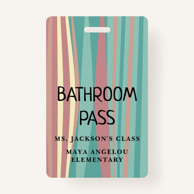 Pastel Retro Back To School Bathroom Hall Pass Bad Badge (Back)