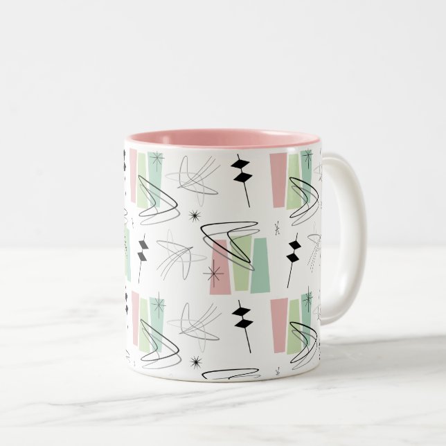 Pastel Retro Boom Wedge Two-Tone Coffee Mug (Front Right)