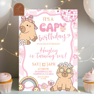 Pastel Retro Capybara Girl Birthday party invitati Invitation