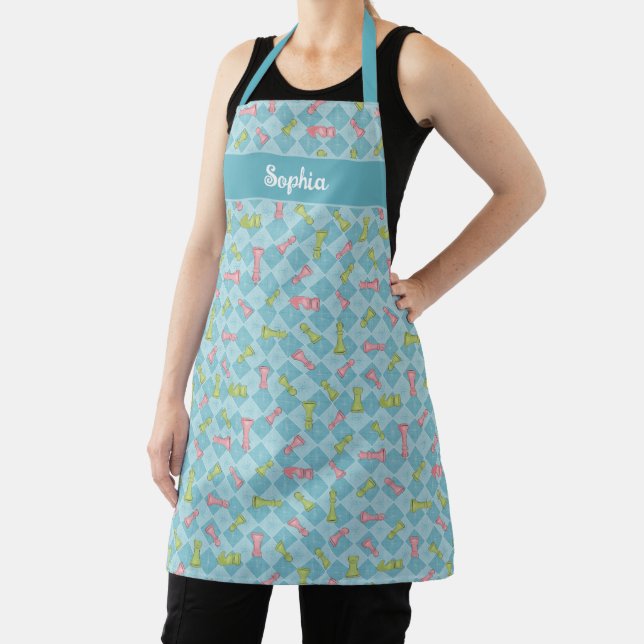 Pastel Retro Chess Board Apron (Insitu)
