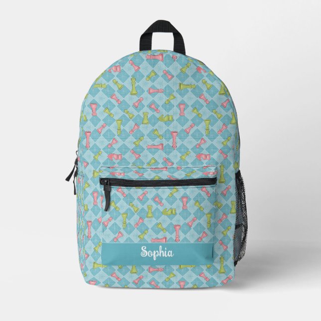Pastel Retro Chess Board Printed Backpack (Front)